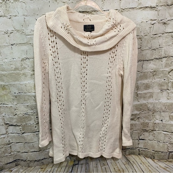 Pure Handknit For Fresh Produce Cream Cotton Cowl Neck Sweater - Picture 1 of 4